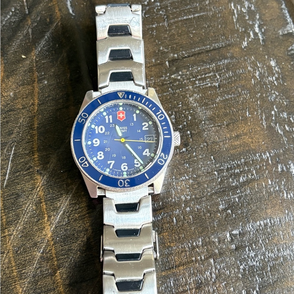 Blue and Silver Stainless Steel Watch